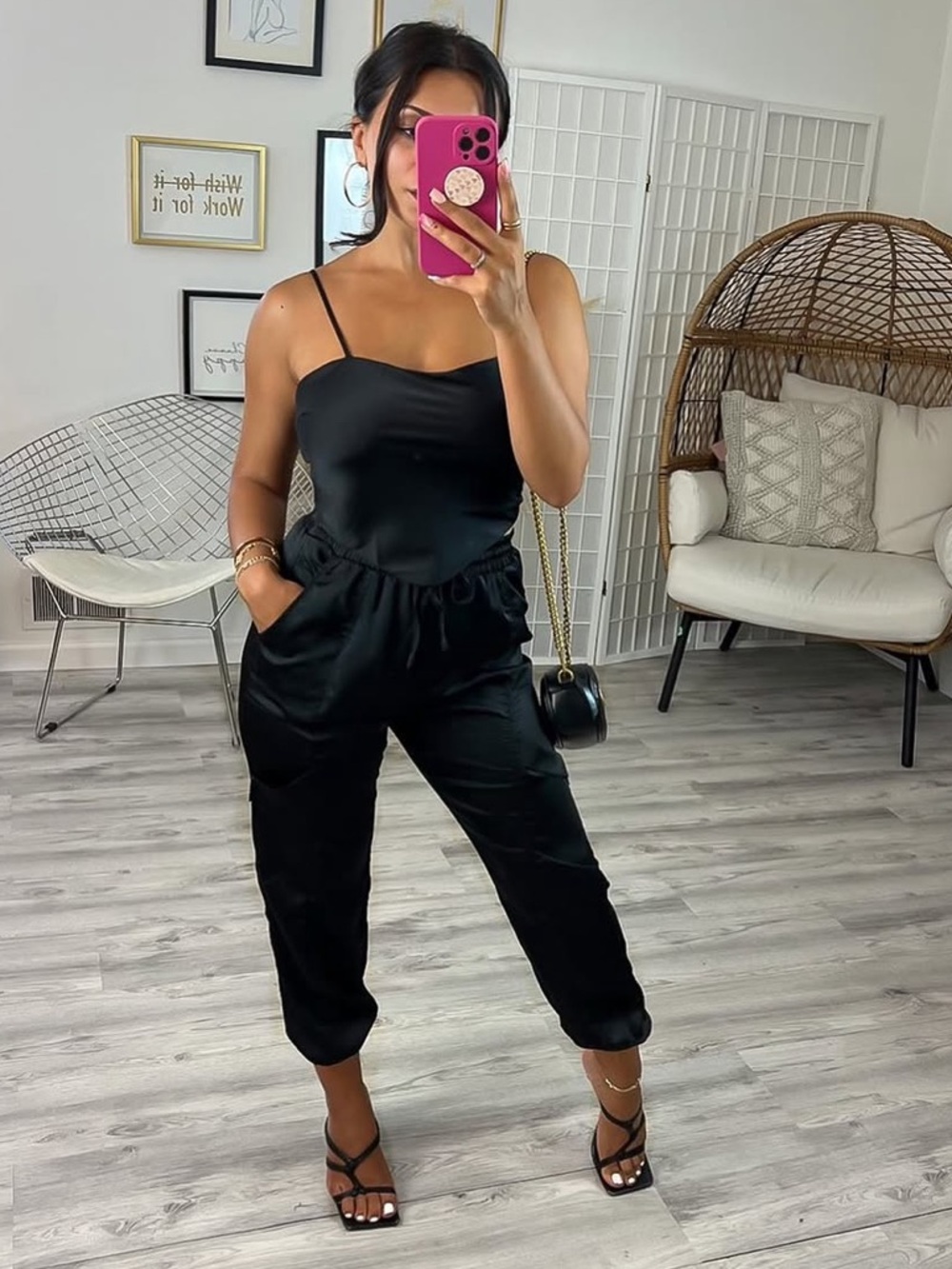Black Satin Two-Piece Loungewear Set